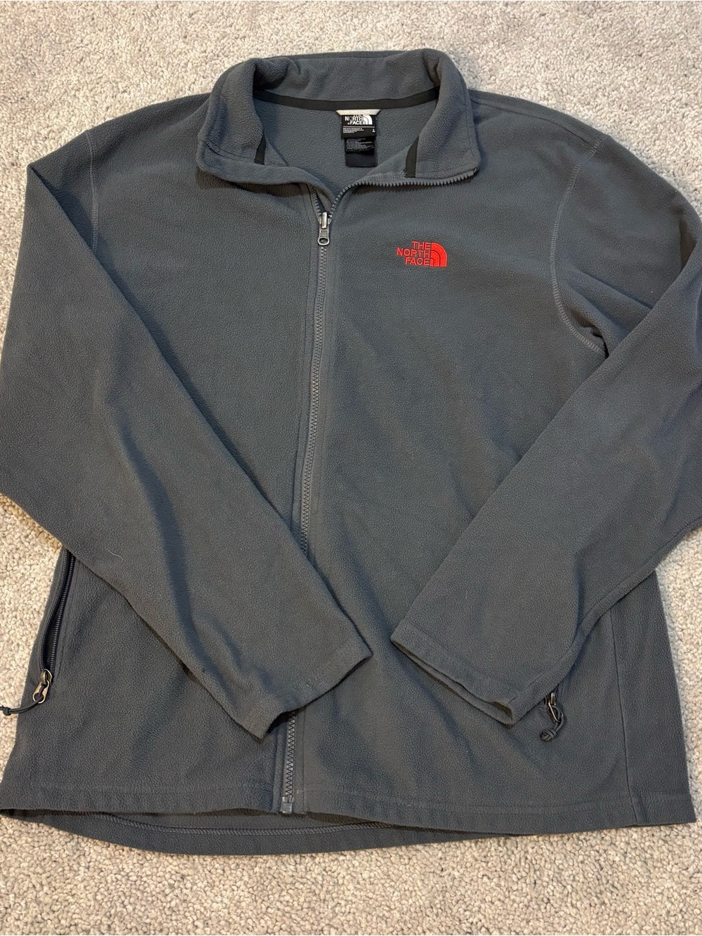 The North Face Men's Dark Gray Full-Zip Fleece Jacket with Red Logo